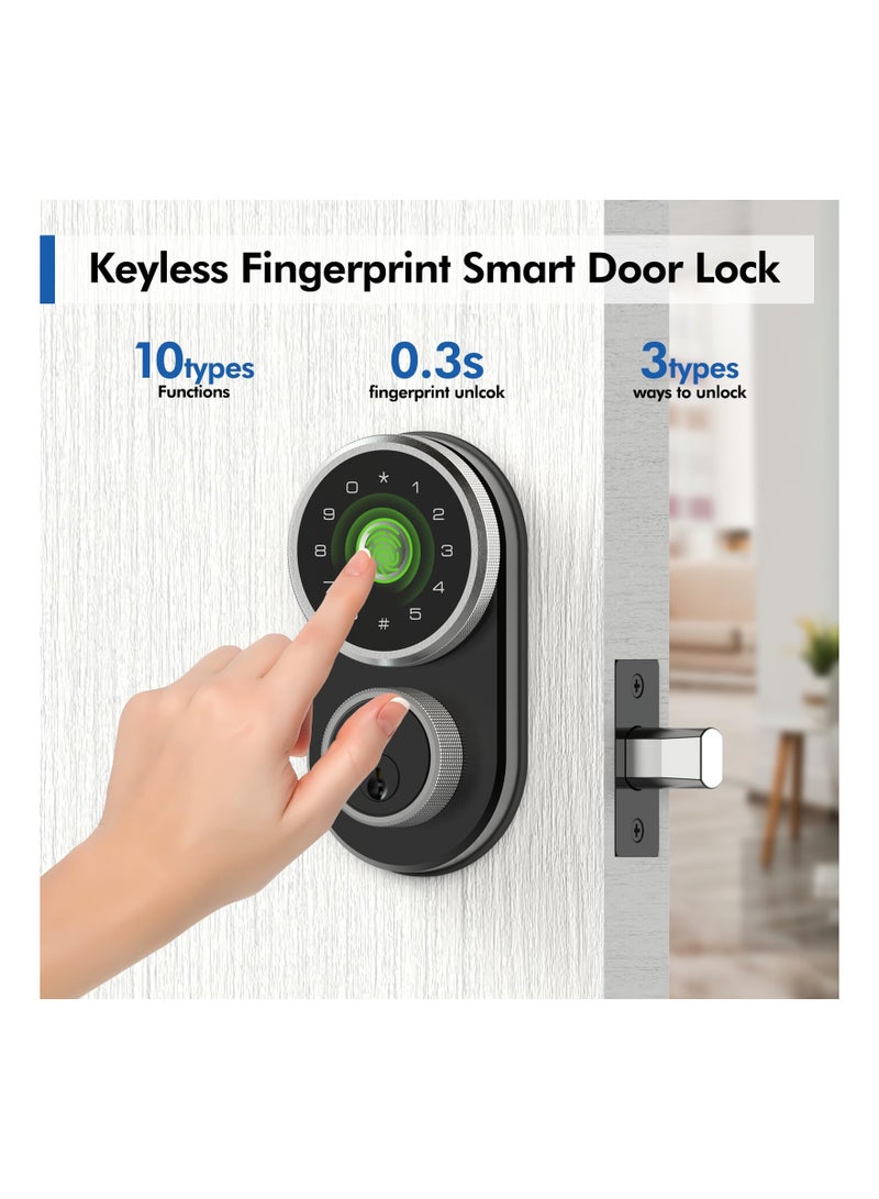 Fingerprint Door Lock, Keyless Entry Door Lock, Smart Lock with Fingerprint ID and Keypad Auto Lock, Electronic Digital Deadbolt with Fobs, Easy to Install (Black) - Image 2