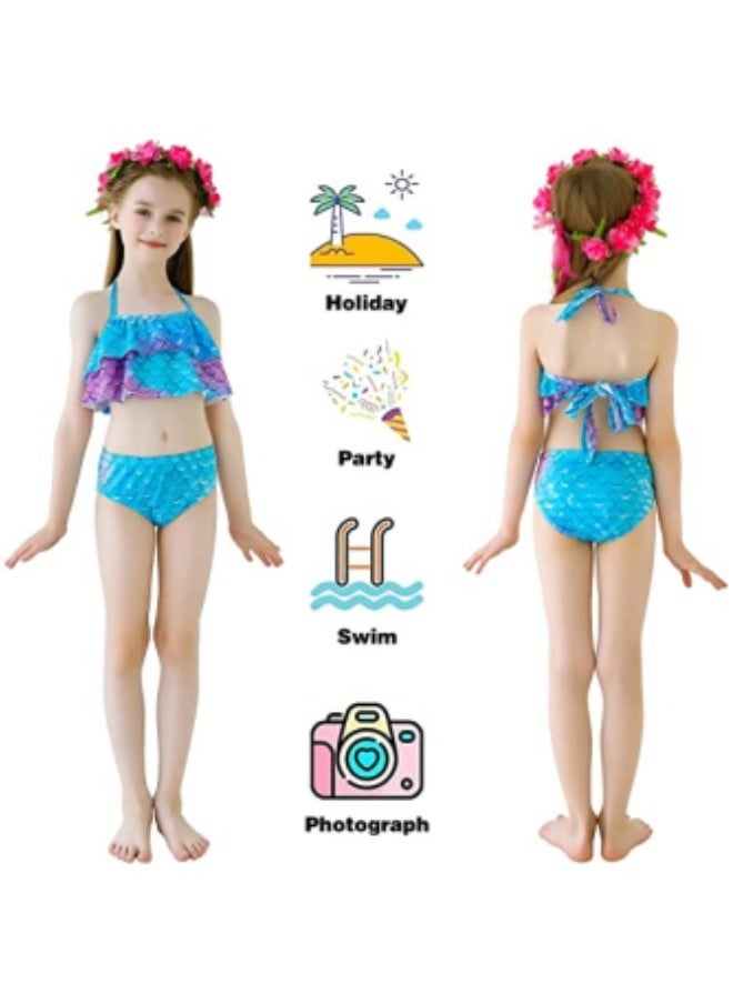 GGEROU Girls Swimwear Mermaid Tail Swimwear,Bikini Sets with Head Garland Necklace Hair Clip,Mermaid Costume Swimsuits for Kids  - Image 4