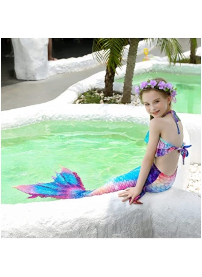 GGEROU Girls Swimwear Mermaid Tail Swimwear,Bikini Sets with Head Garland Necklace Hair Clip,Mermaid Costume Swimsuits for Kids  - Image 2