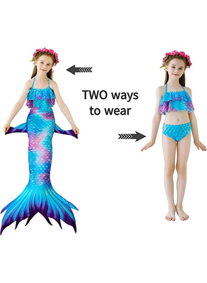 GGEROU Girls Swimwear Mermaid Tail Swimwear,Bikini Sets with Head Garland Necklace Hair Clip,Mermaid Costume Swimsuits for Kids  - Image 5