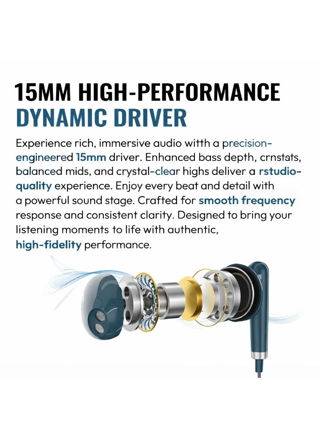 Hamzone USB Type-C Wired Earphones with Mic – Hi-Fi Stereo Sound, Deep Bass, Noise Isolation, Volume Control, Compatible with Android Smartphones & Tablets - Image 3