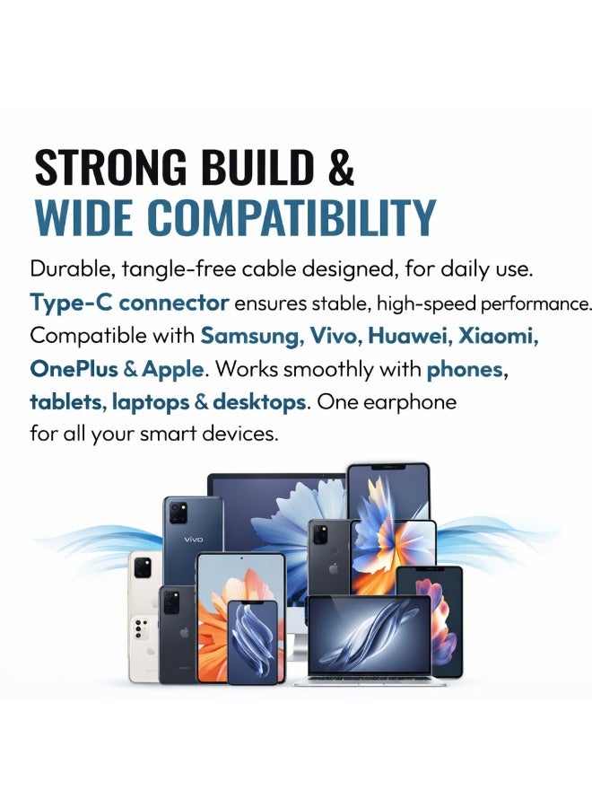 Hamzone USB Type-C Wired Earphones with Mic – Hi-Fi Stereo Sound, Deep Bass, Noise Isolation, Volume Control, Compatible with Android Smartphones & Tablets - Image 4