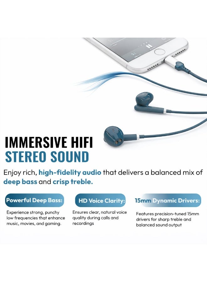 Hamzone USB Type-C Wired Earphones with Mic – Hi-Fi Stereo Sound, Deep Bass, Noise Isolation, Volume Control, Compatible with Android Smartphones & Tablets - Image 2