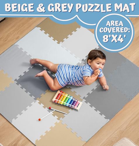 TOYVELT Foam Puzzle Floor Mat for Kids 12x1232 Interlocking Play Mat Tiles with Colors Educational Large Puzzle Foam Floor Tiles for Crawling NonToxic CreamGrayBeige - Image 5