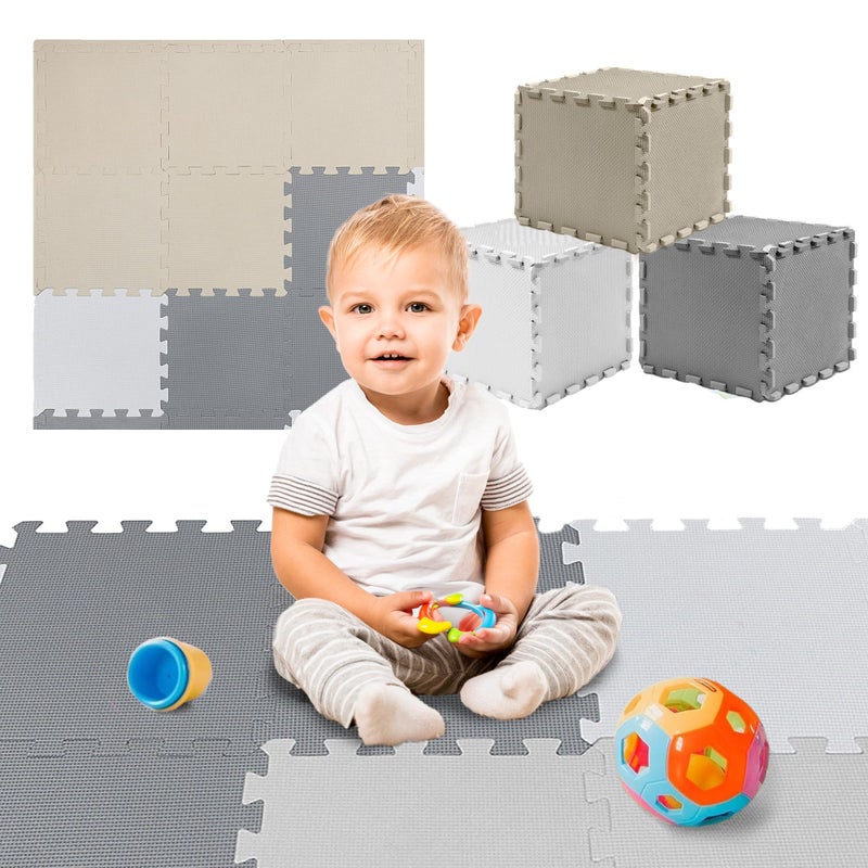 TOYVELT Foam Puzzle Floor Mat for Kids 12x1232 Interlocking Play Mat Tiles with Colors Educational Large Puzzle Foam Floor Tiles for Crawling NonToxic CreamGrayBeige - Image 3