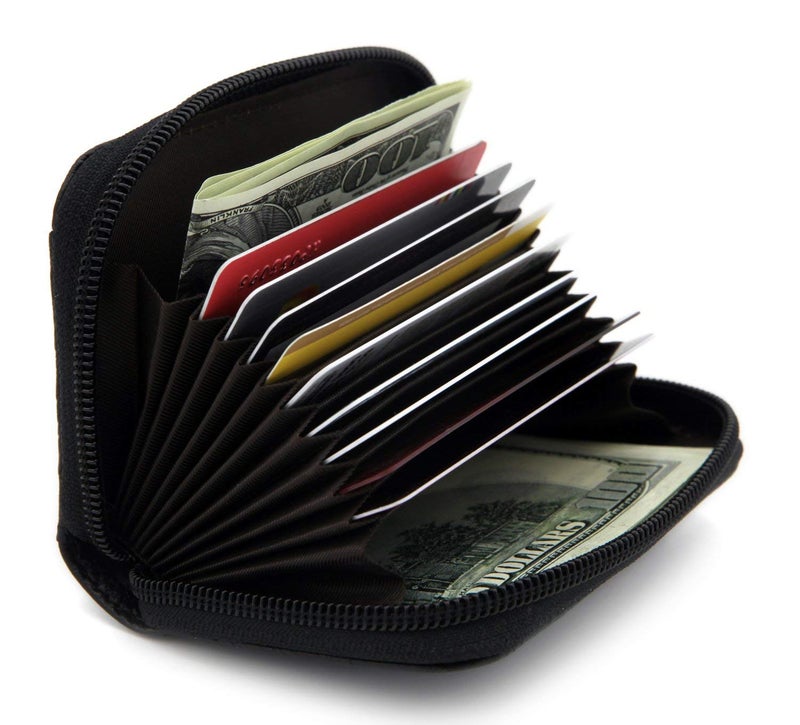 ZHOMA RFID Blocking Genuine Leather Credit Card Case Holder Security Travel Wallet - Black - Image 2
