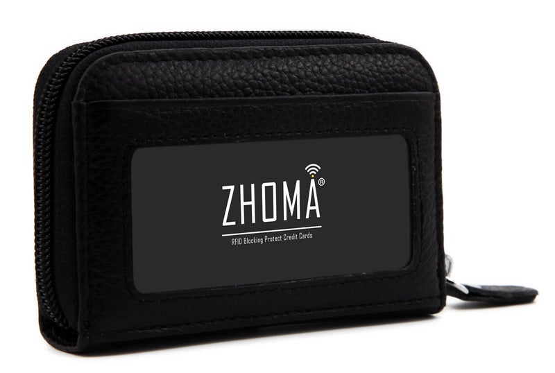 ZHOMA RFID Blocking Genuine Leather Credit Card Case Holder Security Travel Wallet - Black - Image 3