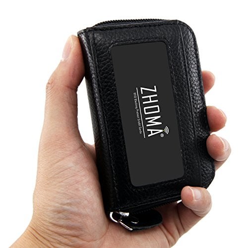 ZHOMA RFID Blocking Genuine Leather Credit Card Case Holder Security Travel Wallet - Black - Image 5