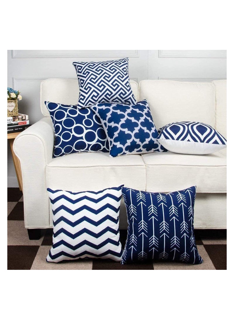 SOLARAE Pack of 6 Throw Pillow Covers for Couch, Modern Decorative Geometric Patterns, Pillow Case Cushion Case for Room Bedroom Room Sofa Chair Car, 18 x 18 inch (Dark Blue) - Image 2