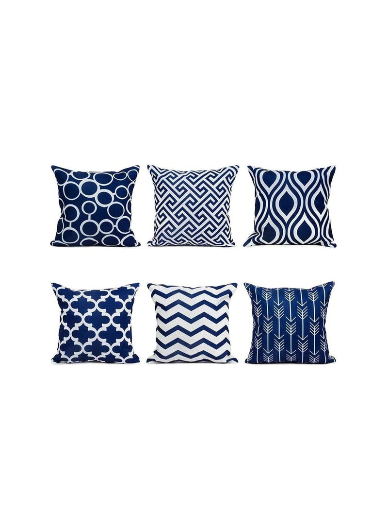 SOLARAE Pack of 6 Throw Pillow Covers for Couch, Modern Decorative Geometric Patterns, Pillow Case Cushion Case for Room Bedroom Room Sofa Chair Car, 18 x 18 inch (Dark Blue) - Image 1