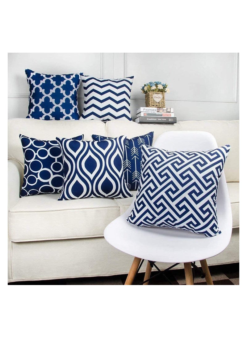 SOLARAE Pack of 6 Throw Pillow Covers for Couch, Modern Decorative Geometric Patterns, Pillow Case Cushion Case for Room Bedroom Room Sofa Chair Car, 18 x 18 inch (Dark Blue) - Image 5