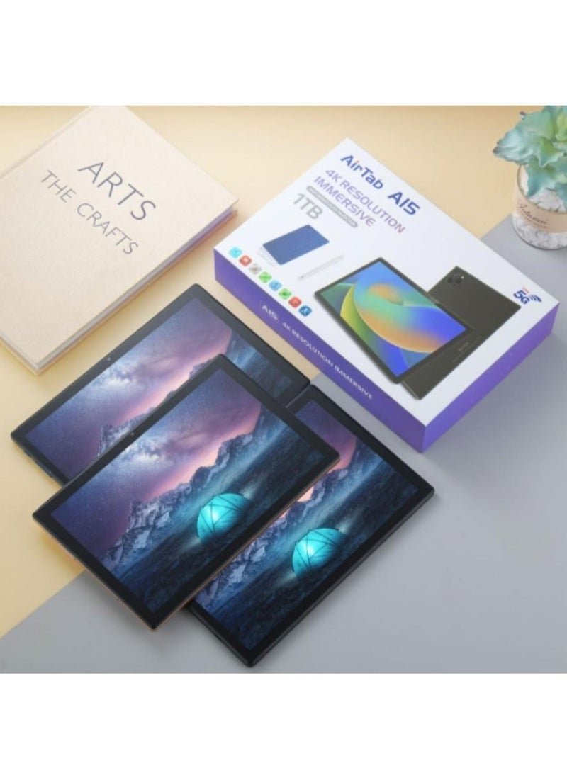 AirTab A15 5G Smart Tablet with 10.1 Inch HD Display, 16GB RAM 1TB ROM, 10000mAh Battery, Dual SIM, Wi-Fi, Fast Charging, Slim Design, Powerful Performance, Gold Android Tablet - Image 1