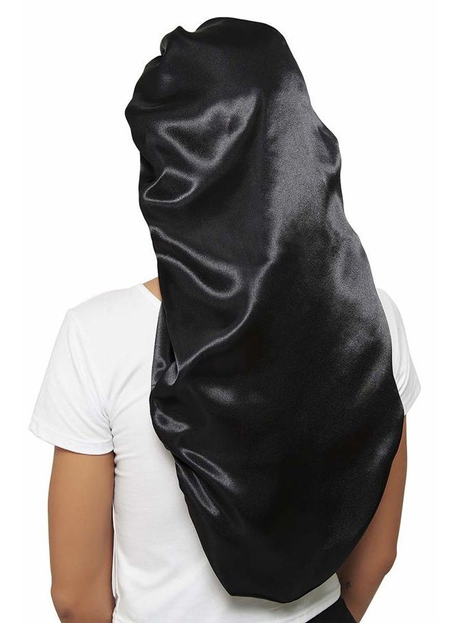Wbfwbb Braid Bonnet for Sleeping, Wide Elastic Band Satin Hair Wrap Sleeping Cap for Women Cap for Braids, Curly, Long Hair Black - Image 1