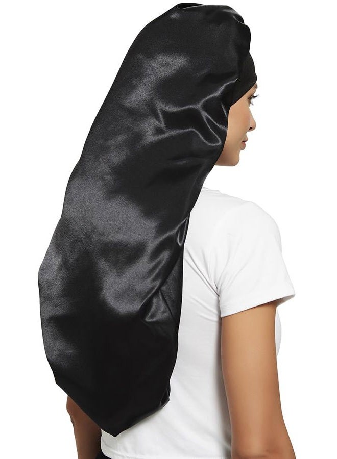 Wbfwbb Braid Bonnet for Sleeping, Wide Elastic Band Satin Hair Wrap Sleeping Cap for Women Cap for Braids, Curly, Long Hair Black - Image 5