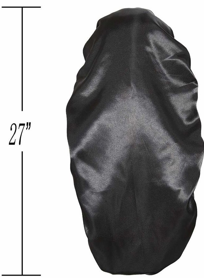 Wbfwbb Braid Bonnet for Sleeping, Wide Elastic Band Satin Hair Wrap Sleeping Cap for Women Cap for Braids, Curly, Long Hair Black - Image 2