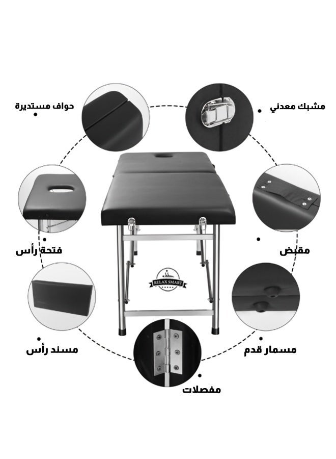 ريلاكس سمارت سرير تدليك أسود قابل للطي – طاولة مساج محمولة وخفيفة الوزن بارتفاع قابل للتعديل مع حقيبة حمل وإسفنج مريح وإطار خشبي متين للاستخدام في المنزل أو الصالون أو السبا - Image 3