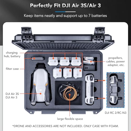 Lykus Titan MA320 Waterproof Hard Case for DJI Air 3SAir 3 DJI RC2RCN3 Large Flexible Space Up to 7 Batteries CASE ONLY - Image 3