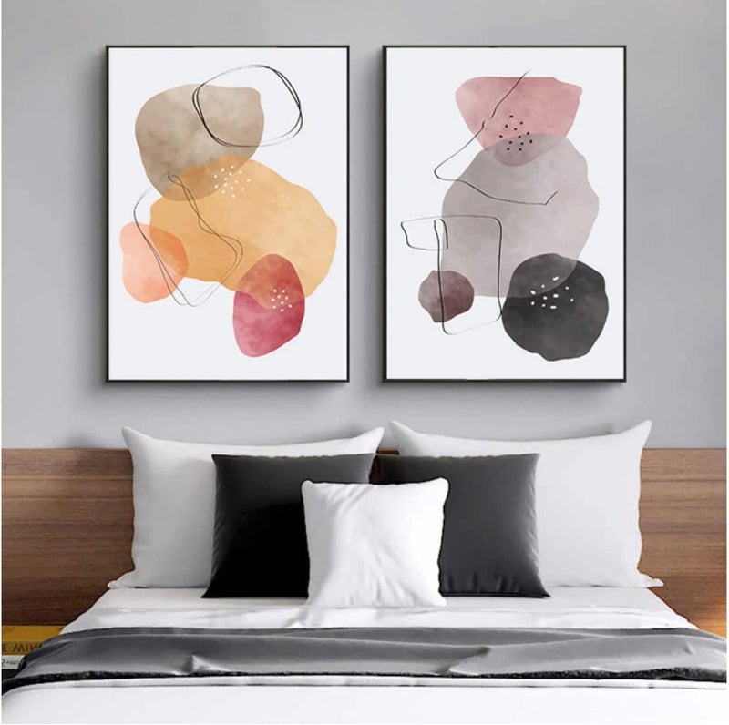 اي ار اس لوحة جدارية تجريدية من قماش ARS، بتصميم هندسي، ملصقات ومطبوعات جدارية لتزيين غرفة المعيشة، بخطوط ملونة، مع إطار، 40 × 50 سم / 3 قطع - Image 2