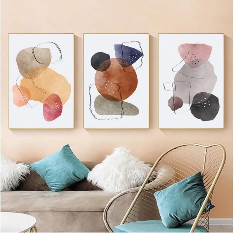 اي ار اس لوحة جدارية تجريدية من قماش ARS، بتصميم هندسي، ملصقات ومطبوعات جدارية لتزيين غرفة المعيشة، بخطوط ملونة، مع إطار، 40 × 50 سم / 3 قطع - Image 1