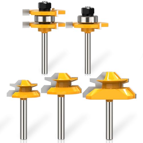 Helovmine 1/4 Inch Shank Tongue and Groove Router Bit Tool Set 3 Teeth Adjustable Router Bit 45 Degree Lock Miter Router Bits Woodworking Set- 1/2" 9/16" 3/4" Cutting Height Woodworking Glue Joint Tools - Image 1