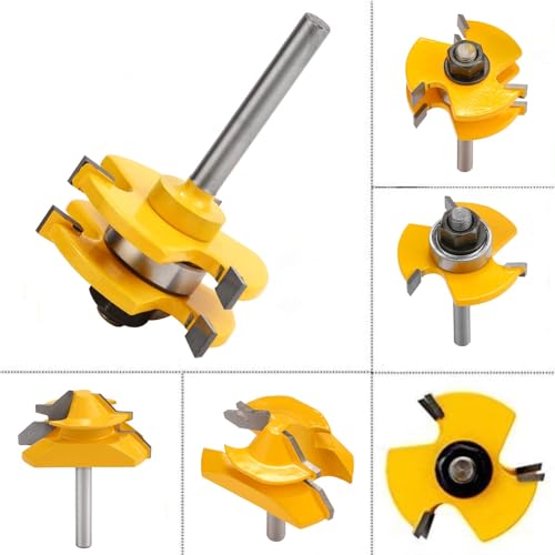 Helovmine 1/4 Inch Shank Tongue and Groove Router Bit Tool Set 3 Teeth Adjustable Router Bit 45 Degree Lock Miter Router Bits Woodworking Set- 1/2" 9/16" 3/4" Cutting Height Woodworking Glue Joint Tools - Image 5