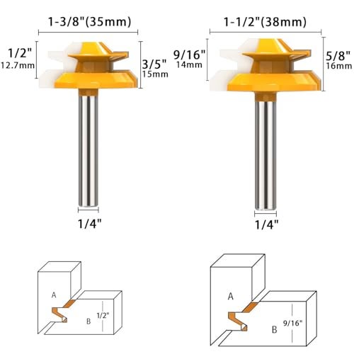 Helovmine 1/4 Inch Shank Tongue and Groove Router Bit Tool Set 3 Teeth Adjustable Router Bit 45 Degree Lock Miter Router Bits Woodworking Set- 1/2" 9/16" 3/4" Cutting Height Woodworking Glue Joint Tools - Image 3
