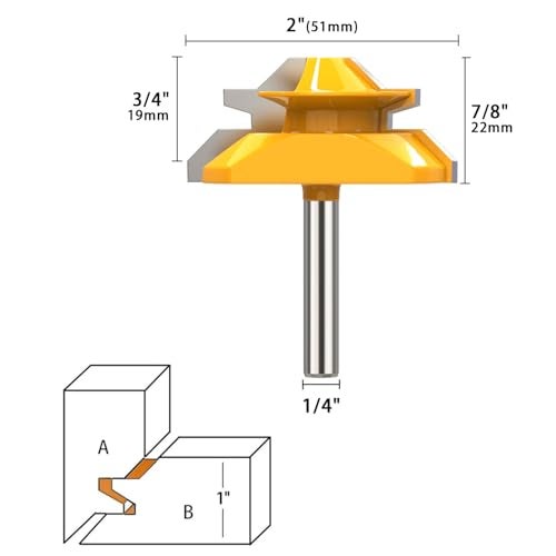 Helovmine 1/4 Inch Shank Tongue and Groove Router Bit Tool Set 3 Teeth Adjustable Router Bit 45 Degree Lock Miter Router Bits Woodworking Set- 1/2" 9/16" 3/4" Cutting Height Woodworking Glue Joint Tools - Image 4