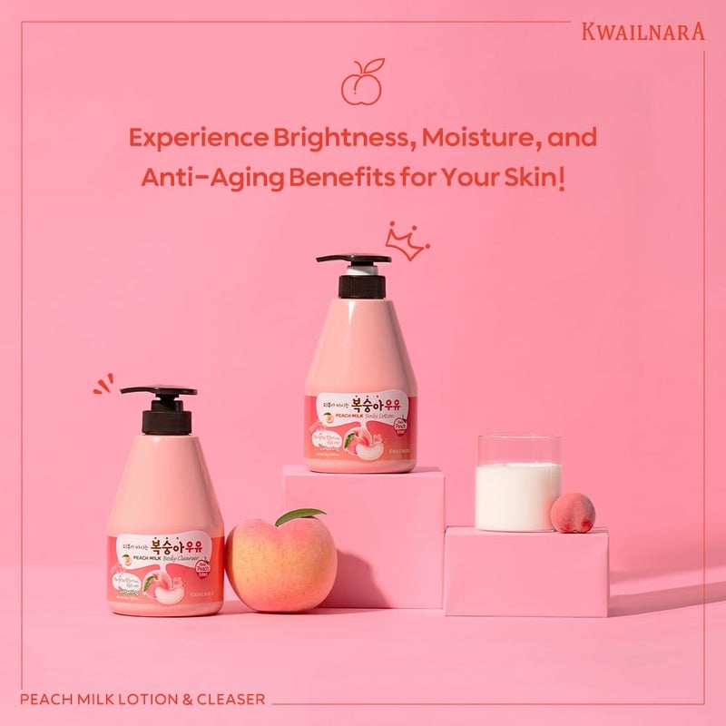 Kwailnara WELCOS KWAILNARA Peach Milk Body Lotion (19.75 Fl Oz) â€“ Korean Body Lotion for Smooth & Soft Skin | Milk Protein, Royal Jelly, & Peach Extract for Radiant Skin | Paraben-Free & Non-Greasy - Image 2
