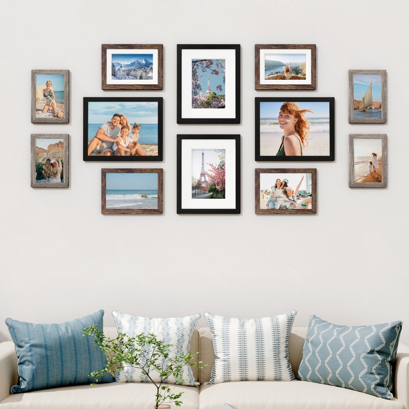 Vittanly 12 Pack Picture Frames Collage Wall Decor for Mounting or Tabletop Display, Gallery Wall Frame Set for Family, Multi Sizes Including 4pcs 8x10, 4pcs 5x7, 4pcs 4x6, Black, Brown and Dark Grey - Image 3