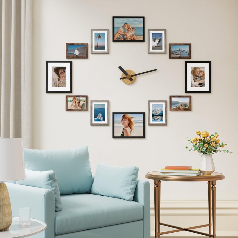 Vittanly 12 Pack Picture Frames Collage Wall Decor for Mounting or Tabletop Display, Gallery Wall Frame Set for Family, Multi Sizes Including 4pcs 8x10, 4pcs 5x7, 4pcs 4x6, Black, Brown and Dark Grey - Image 4