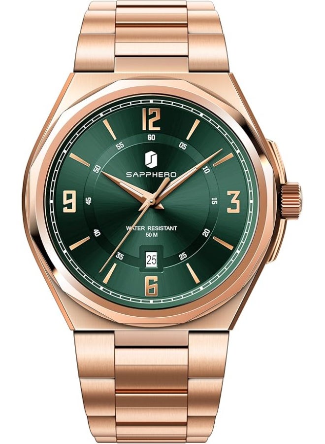 Sapphero Watches for Men Arabic Numeral Dial Quartz Wristwatch 50M Waterproof Luminous Watches Mens Watch Work Sport Casual Dress Watch with Stainless Steel Strap Elegant Gifts for Men - Image 2