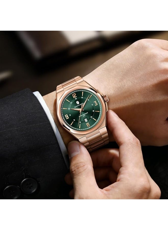 Sapphero Watches for Men Arabic Numeral Dial Quartz Wristwatch 50M Waterproof Luminous Watches Mens Watch Work Sport Casual Dress Watch with Stainless Steel Strap Elegant Gifts for Men - Image 3