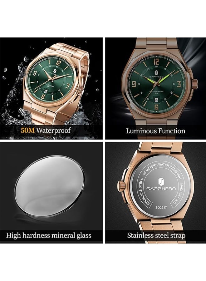 Sapphero Watches for Men Arabic Numeral Dial Quartz Wristwatch 50M Waterproof Luminous Watches Mens Watch Work Sport Casual Dress Watch with Stainless Steel Strap Elegant Gifts for Men - Image 5