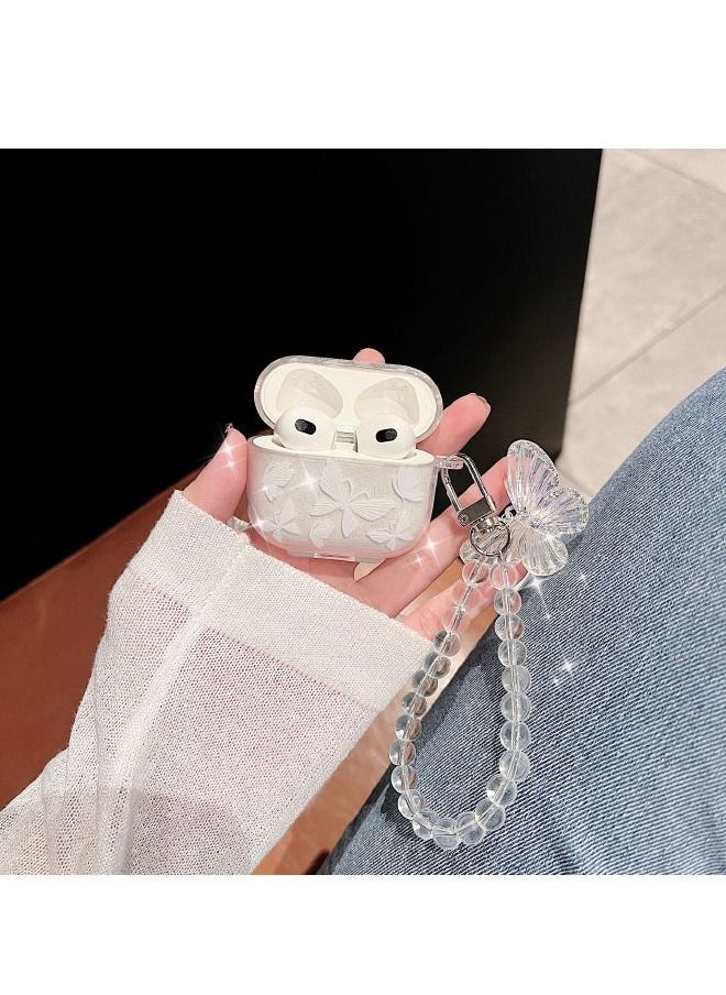 Airpods 3 Case Cover 2021, Airpods 3 Protective Case with Keychain, Soft TPU Butterfly Print Design Case for Apple AirPods 3 2021
