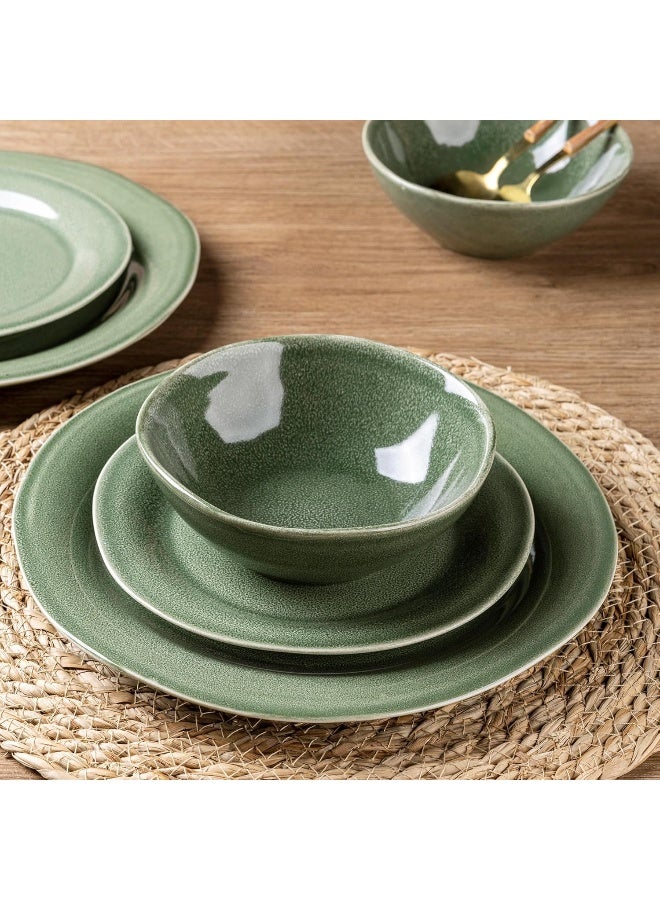 AmorArc طقم أدوات المائدة الخزفية من AmorArc، مصنوع يدويًا من الفخار، أطباق وأوعية بتزجيج تفاعلي، مجموعة مقاومة للخدوش، آمنة في غسالة الصحون والميكروويف، طقم خدمة لـ 4 أشخاص، 12 قطعة - Image 4