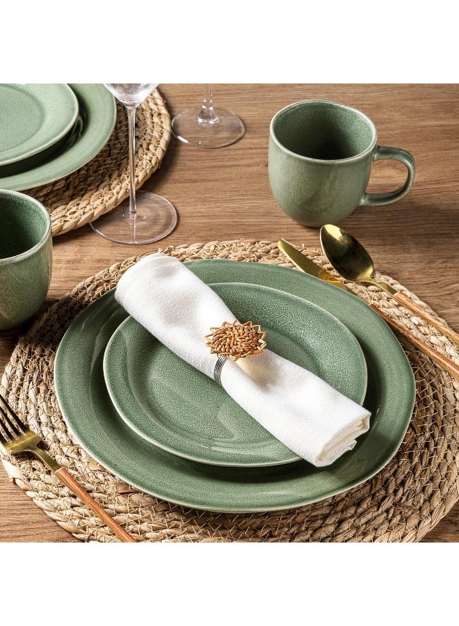 AmorArc طقم أدوات المائدة الخزفية من AmorArc، مصنوع يدويًا من الفخار، أطباق وأوعية بتزجيج تفاعلي، مجموعة مقاومة للخدوش، آمنة في غسالة الصحون والميكروويف، طقم خدمة لـ 4 أشخاص، 12 قطعة - Image 3