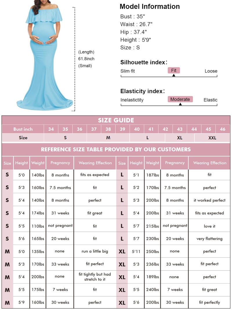 Glampunch Womens Off Shoulder Maternity Dress Ruffles Elegant Slim Gowns Fit Maxi Photography Dress Sky Blue - Image 5