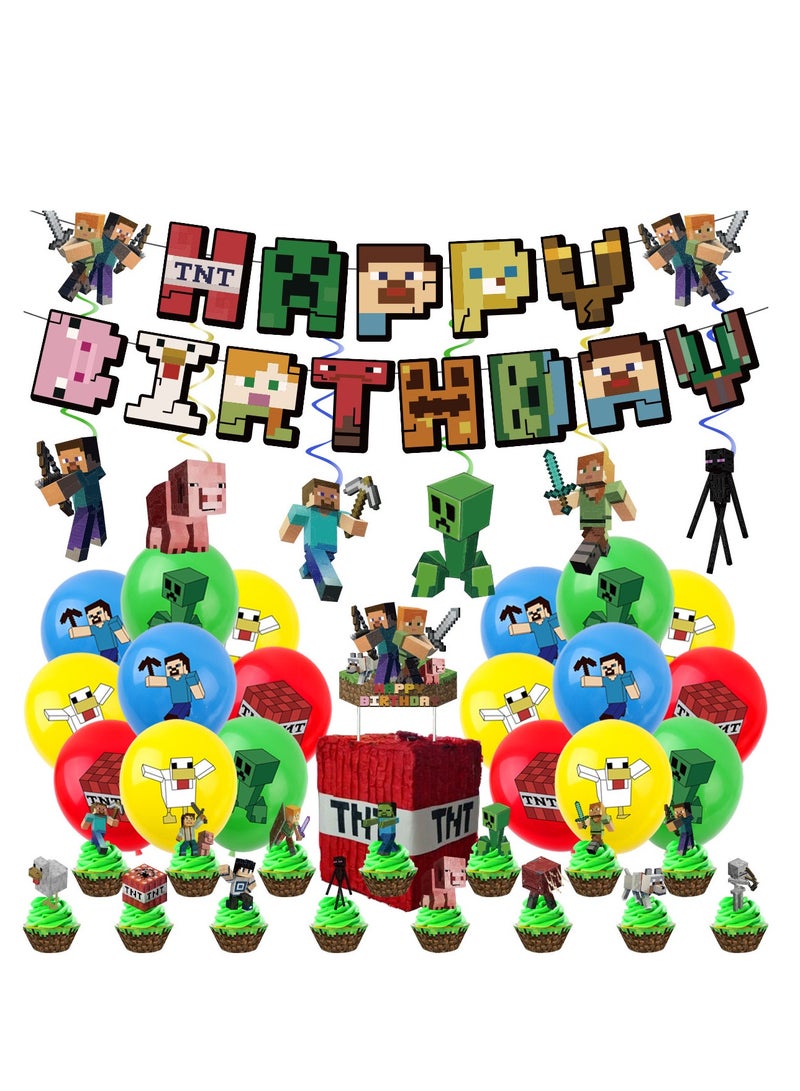 xppier 46 Pieces Minecraft Theme Birthday Decorations for Children's Birthday Supplies - Image 4