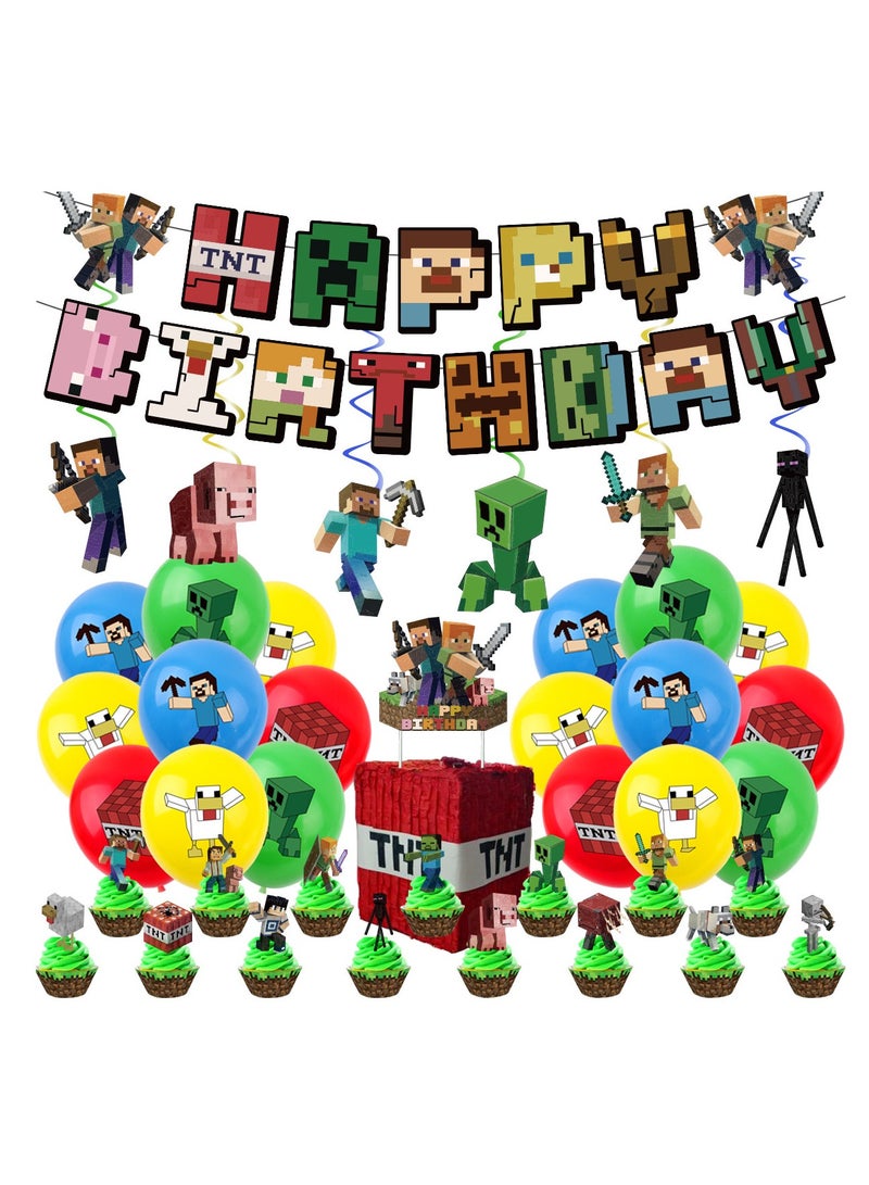 xppier 46 Pieces Minecraft Theme Birthday Decorations for Children's Birthday Supplies - Image 1