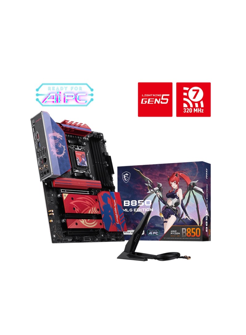 MSI B850 MLG EDITION Gaming Motherboard ATX, AMD AM5, 4xDDR5 8400+MHz OC, PCIe 5.0 x16, 4× M.2 Gen5/Gen4, Wi-Fi 7 + Bluetooth 5.4, 5Gb Ethernet, HDMI 2.1, 14+2+1 VRM, RGB, BIOS Flashback | 911-7E62-012 - Image 1