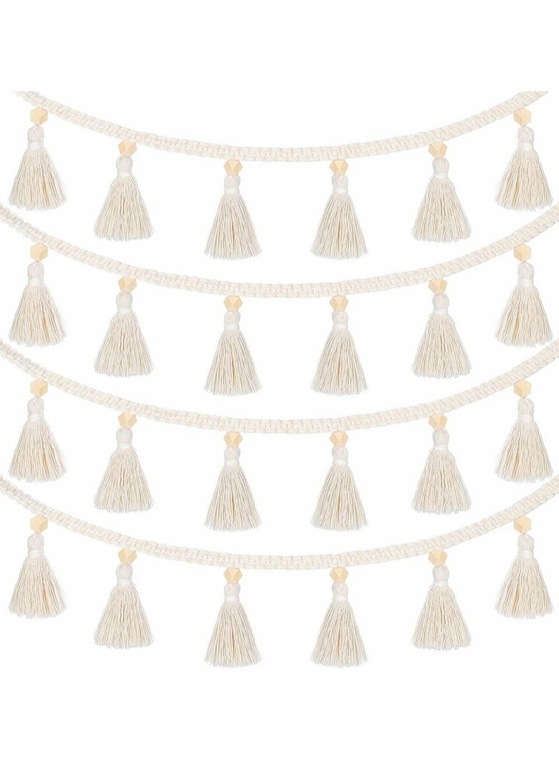 Luckam 4 Pcs Macrame Woven Tassel Garland, Hanging Tassel Fringe Garland Banner Basket Decorative Wall Hangings for Home Decor Nursery Room, Rustic Country Decor 37.4 Inch - Image 1
