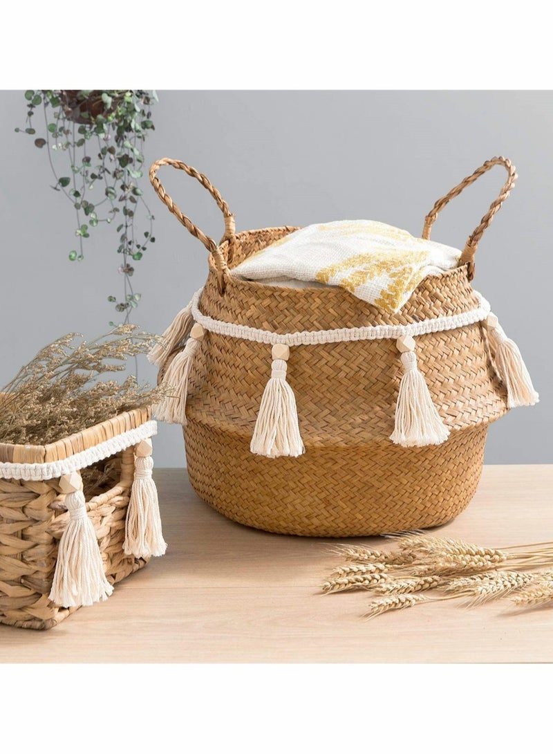 Luckam 4 Pcs Macrame Woven Tassel Garland, Hanging Tassel Fringe Garland Banner Basket Decorative Wall Hangings for Home Decor Nursery Room, Rustic Country Decor 37.4 Inch - Image 4