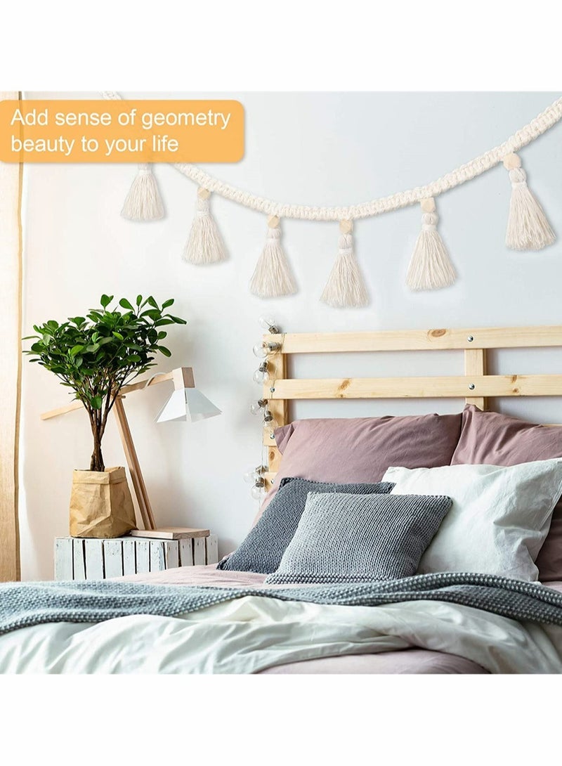 Luckam 4 Pcs Macrame Woven Tassel Garland, Hanging Tassel Fringe Garland Banner Basket Decorative Wall Hangings for Home Decor Nursery Room, Rustic Country Decor 37.4 Inch - Image 3
