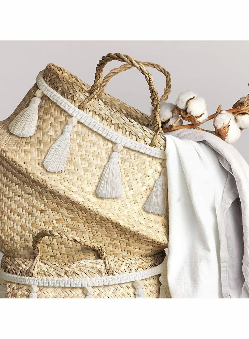 Luckam 4 Pcs Macrame Woven Tassel Garland, Hanging Tassel Fringe Garland Banner Basket Decorative Wall Hangings for Home Decor Nursery Room, Rustic Country Decor 37.4 Inch - Image 2