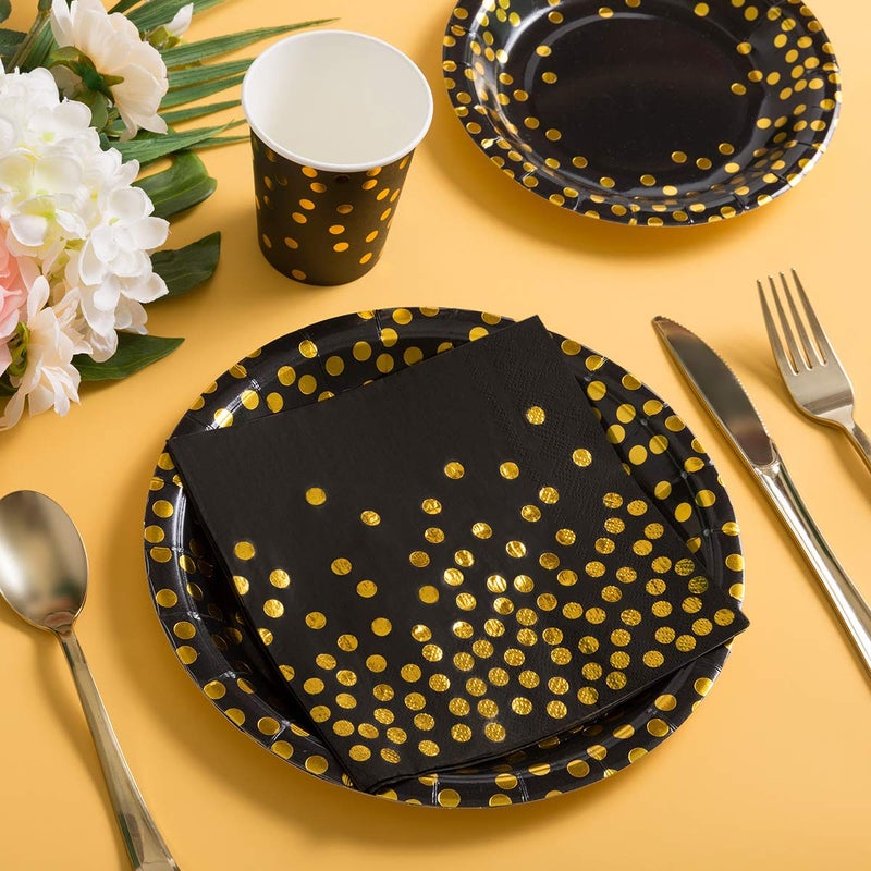 HOMIX Black and Gold Party Supplies 175 Pieces Disposable Black Paper Plates Napkins Cups  Gold Plastic Forks Knives Spoons for Graduation  Birthday  Cocktail Party Serves 25 - Image 5