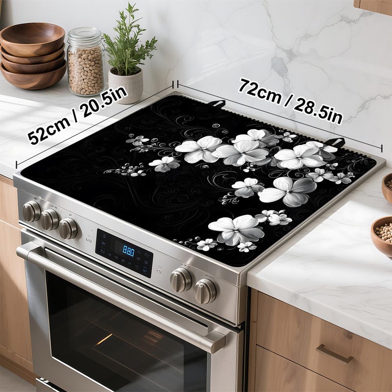 BVBOX Stove Top Cover Retro Flower Gas Stove Top Cover for Home Decoration Kitchen Pad Non-Stick Washable Cooktop Covers Countertop Protector Keep Stove Clean 28"x20" (White flower-2) - Image 4