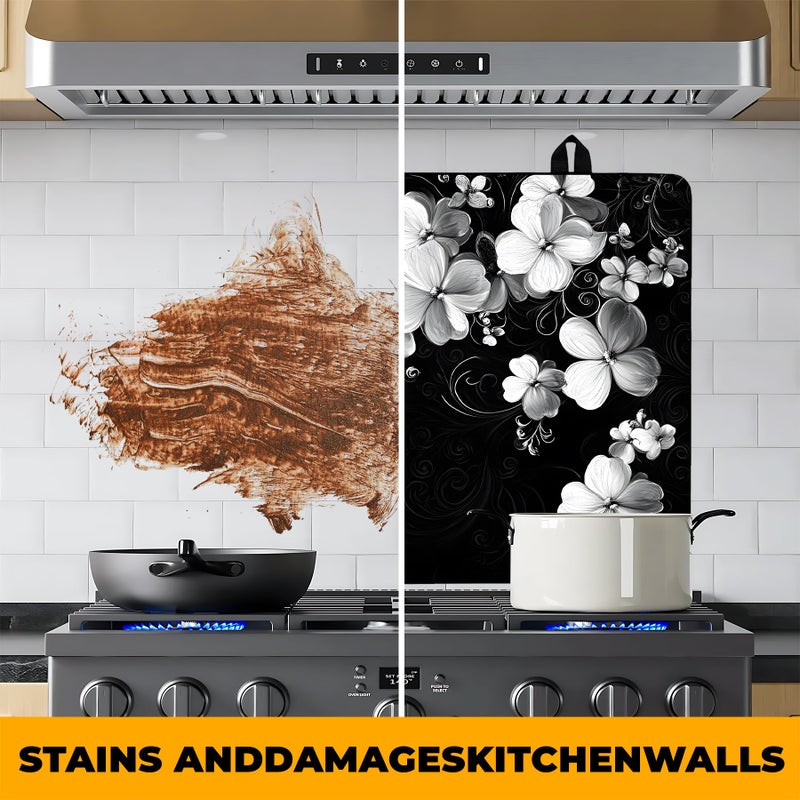 BVBOX Stove Top Cover Retro Flower Gas Stove Top Cover for Home Decoration Kitchen Pad Non-Stick Washable Cooktop Covers Countertop Protector Keep Stove Clean 28"x20" (White flower-2) - Image 5