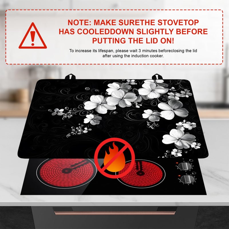 BVBOX Stove Top Cover Retro Flower Gas Stove Top Cover for Home Decoration Kitchen Pad Non-Stick Washable Cooktop Covers Countertop Protector Keep Stove Clean 28"x20" (White flower-2) - Image 3