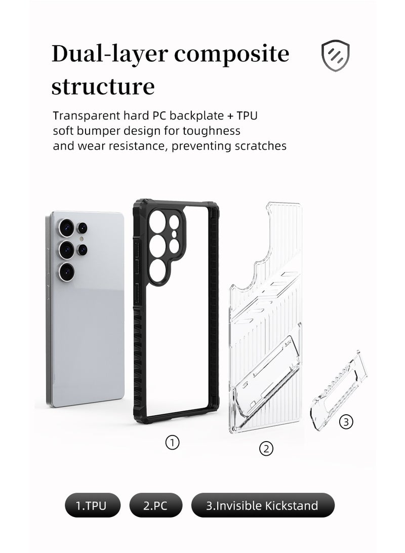 cas:pace Premium  Drop-Proof Protective Case for Galaxy S25 Ultra with 5G Folding Stand + Two Tempered Films - Image 2