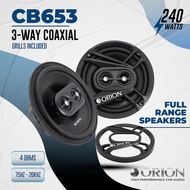 ORION Cobalt Series CB653 6.5â€ 3-Way Coaxial Car Speakers, 240W, 4 Ohms, Full Range, Enhanced Bass, Polypropylene Cone & Butyl Rubber Surround, Easy Install (Pair) - Image 2